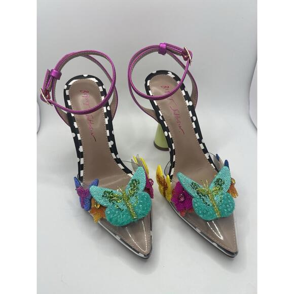 Betsy Johnson Women's Kamilla Butterfly Sequin Vinyl Pumps Size 7  Sassy 4" Heel - Picture 5 of 15